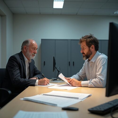 Eingliederungsvereinbarung: Sachbearbeiter und Klient bei der Arbeitsagentur