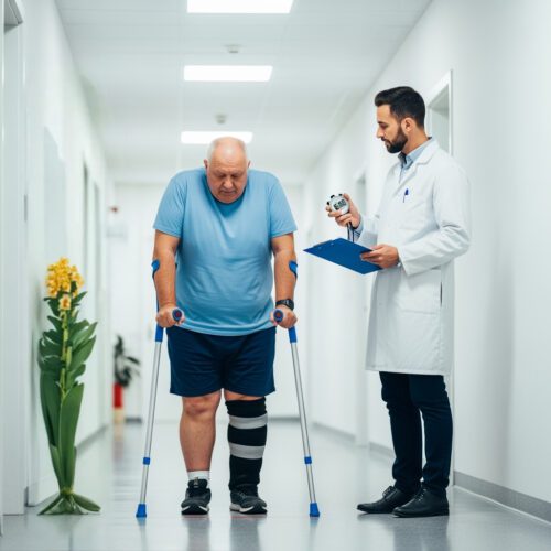 Ein Lüneburger Bürger demonstriert einem Gutachter mit Gehhilfen seine erhebliche Beeinträchtigung der Bewegungsfähigkeit, um die notwendige Wegefähigkeit für das Merkzeichen G nachzuweisen.