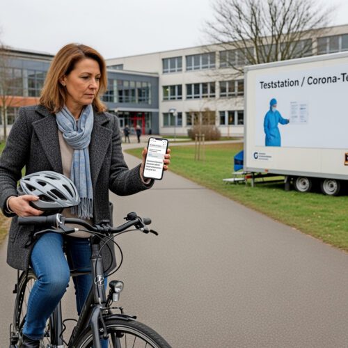 Lehrerin studiert am Smartphone Ablehnung des Versicherungsschutzes nach Wegeunfall zur Corona-Testung als Arbeitsunfall.