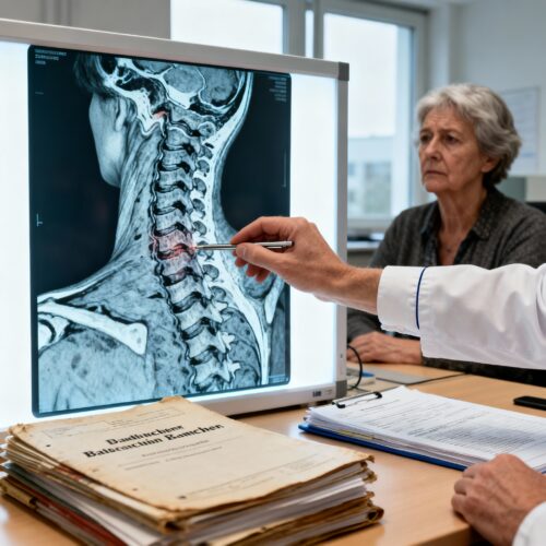Ein medizinischer Gutachter nutzt den HWS-Scan, um den ursächlichen Zusammenhang der LWS-Berufskrankheit zu verneinen.