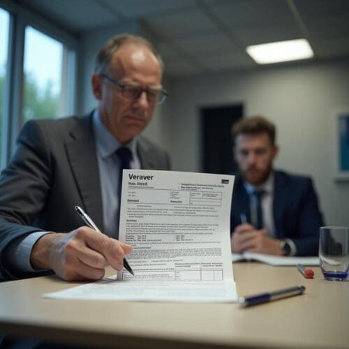 Der Selbstständige signiert den Antrag, um mit dem neuen Steuerbescheid höheres Krankengeld von der Krankenkasse zu fordern.