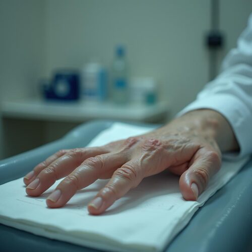 Die Hand des Versicherten nach Daumen-Teilamputation: Streit um die korrekte MdE und Anspruch auf Verletztenrente.