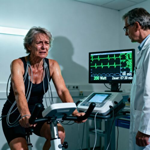 Trotz Herzproblemen muss die Patientin im Test das Leistungsvermögen für sechs Stunden tägliche Arbeit beweisen.